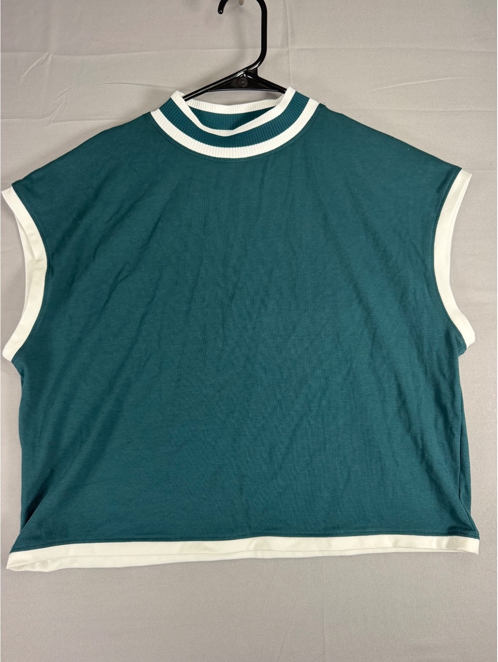 CALIA Rib Mock Neck Crop Tank Sea Green White Trim WAX15123